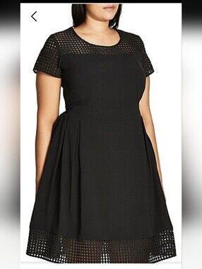 City Chic Sweet Texture Fit & Flare Dress|Black|Size XXL | Lattice Mesh